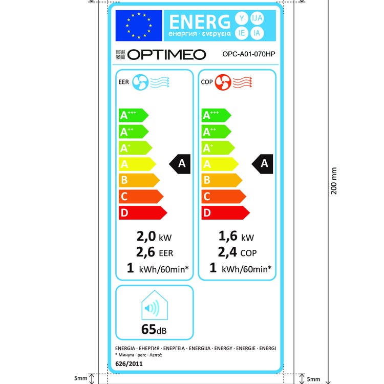 Climatiseur mobile réversible OPTIMEO Opc-a01-070hp 2050/1610W 7000/7000BTU – Image 6